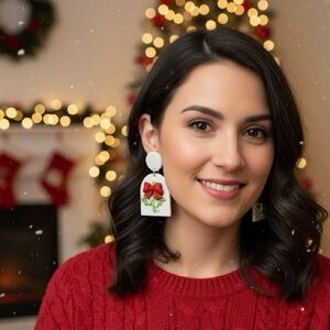 3D Christmas Bow Holiday Arch Earrings | Handmade Polymer Clay
